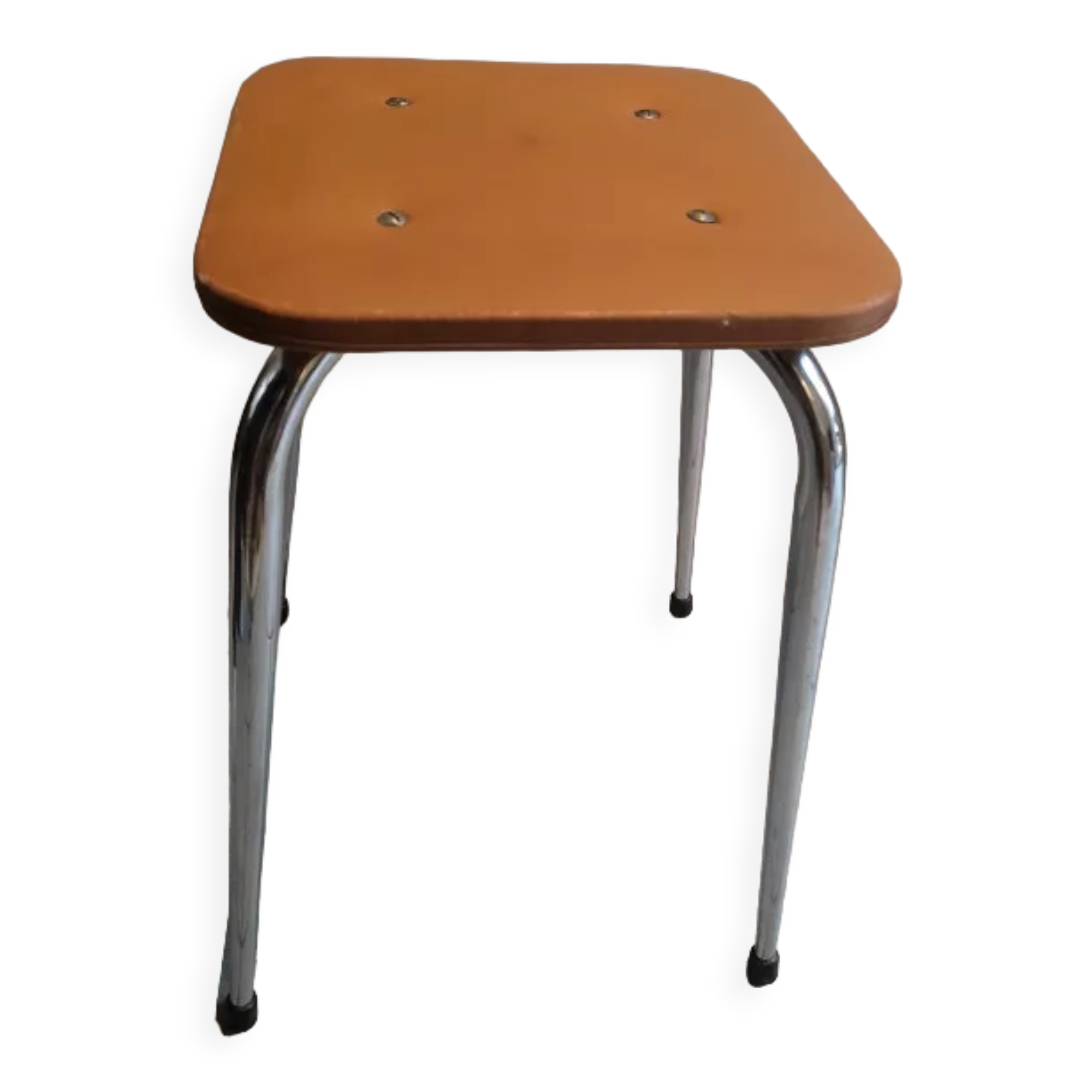 Chromed metal stool seat skaï brown