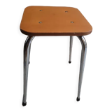 Tabouret en métal chromé assise skaï marron