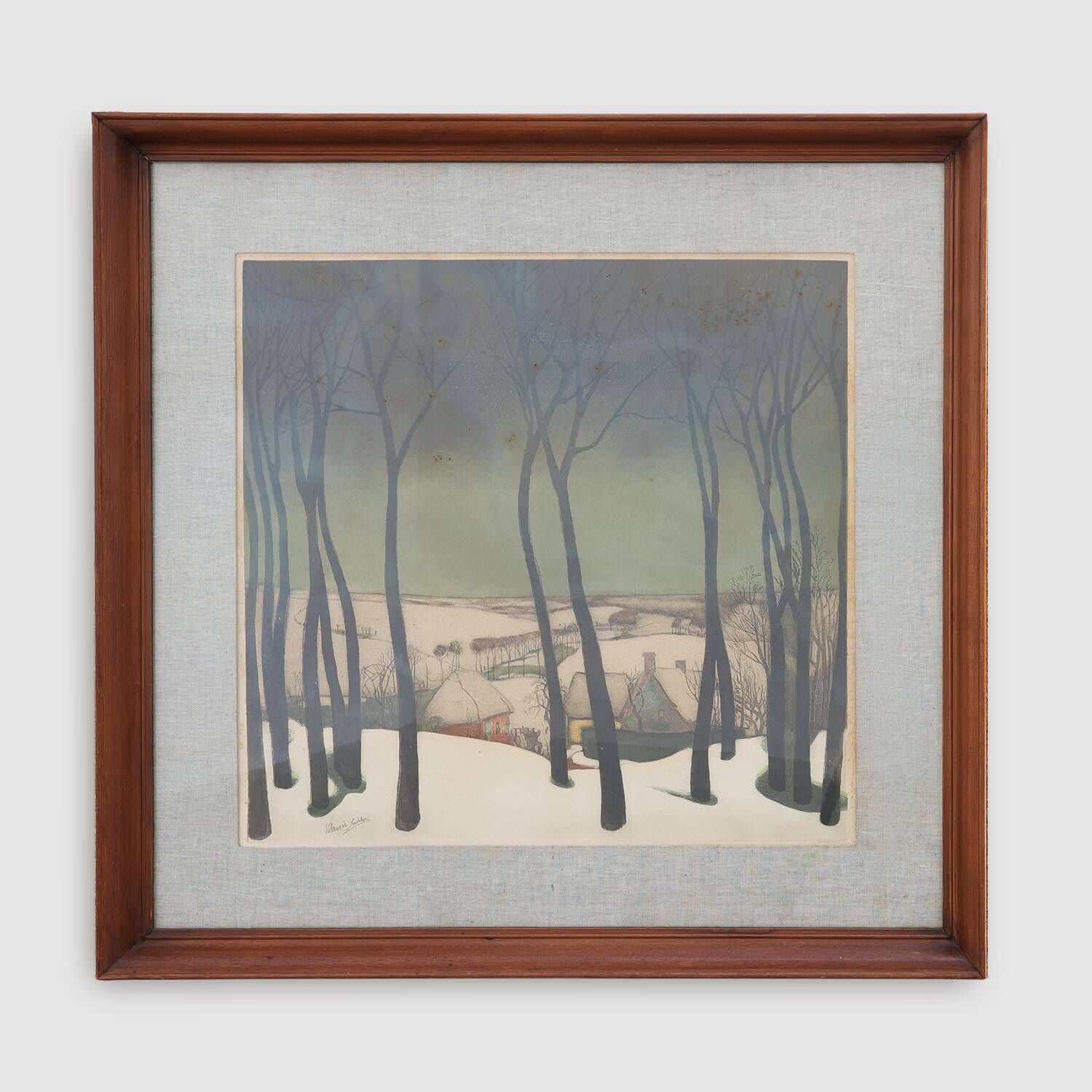 Valerius De Saedeleer Snowy Flemish Village Lithograph, Belgium ca. 1920