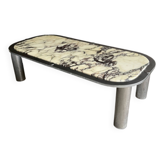 Table basse italienne en marbre et chrome, 1970s