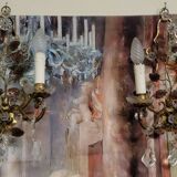 Murano: pair of wall sconces with two light arms, in bronze and gilded brass.