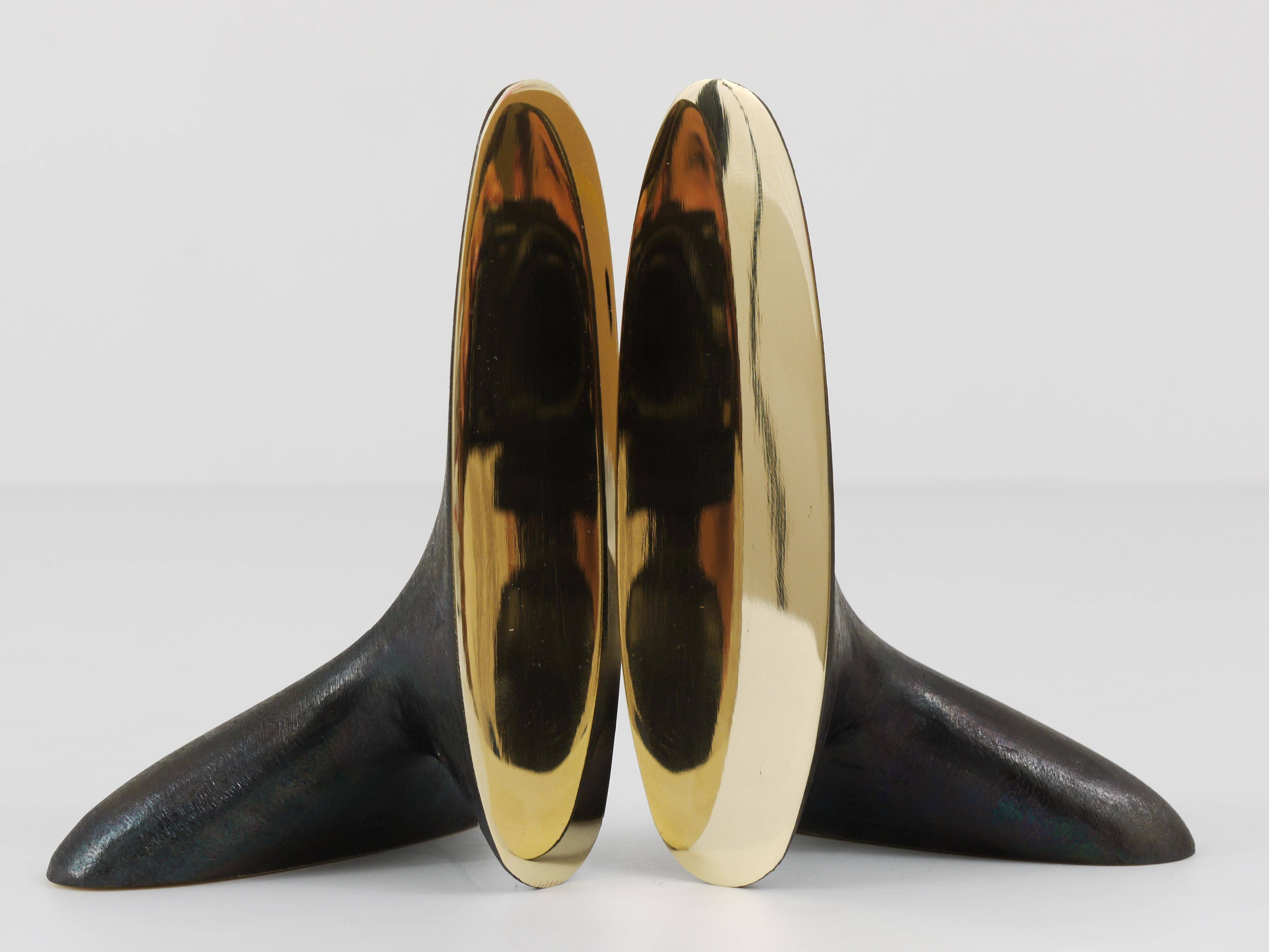 Pair of minimalist mid-century brass bookends by Carl Auböck #3653, Vienna, Austria.
