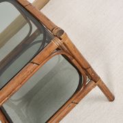 Bedside table or coffee table in bamboo and smoked glass, double top, 70s