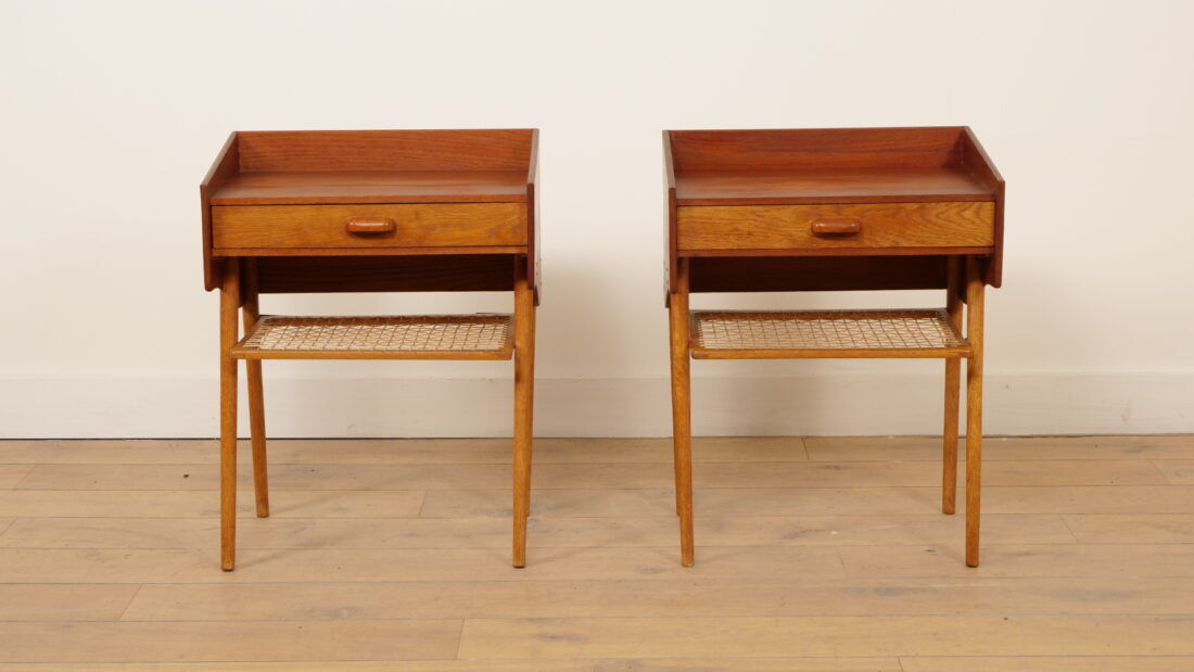 Ensemble de tables de chevet vintage danoises | Teck et chêne | Vintage