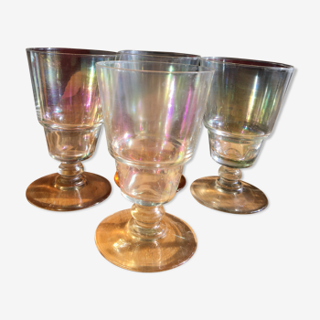 Lot 4 verres années 1930 en verre mercurisé irisé