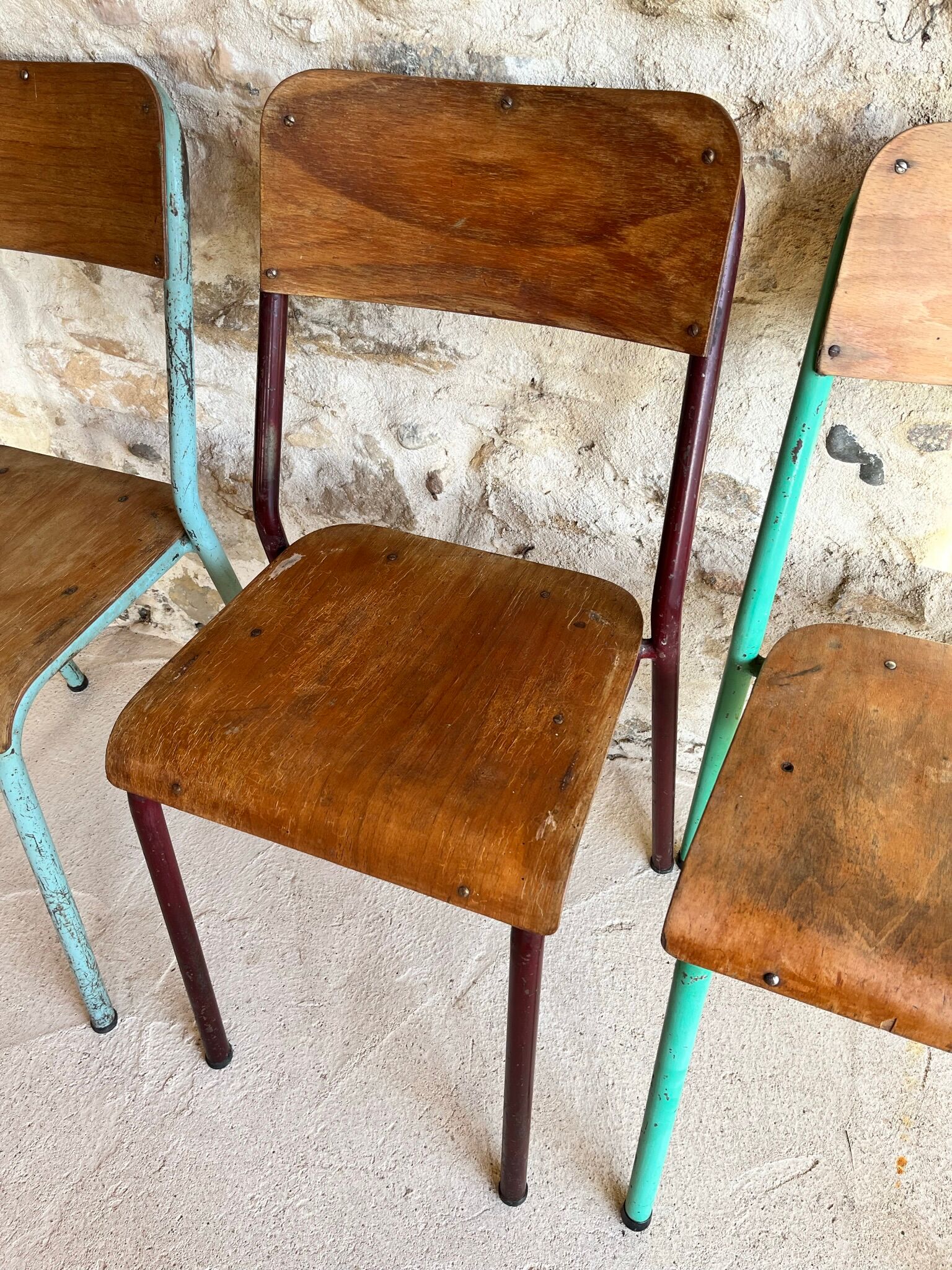 Set of 4 mismatched old school style chairs