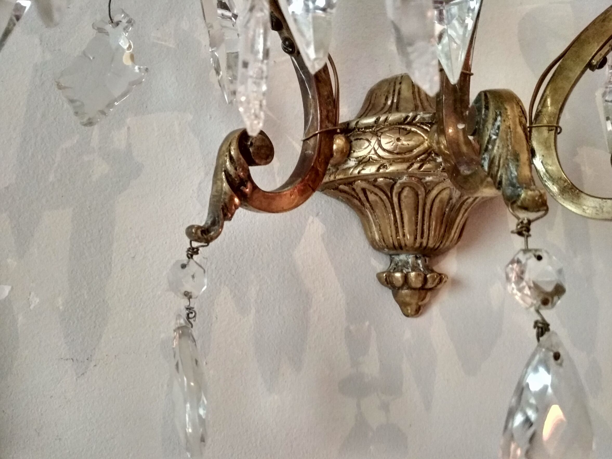 3 Bronze and crystal light wall sconce, late 19th century