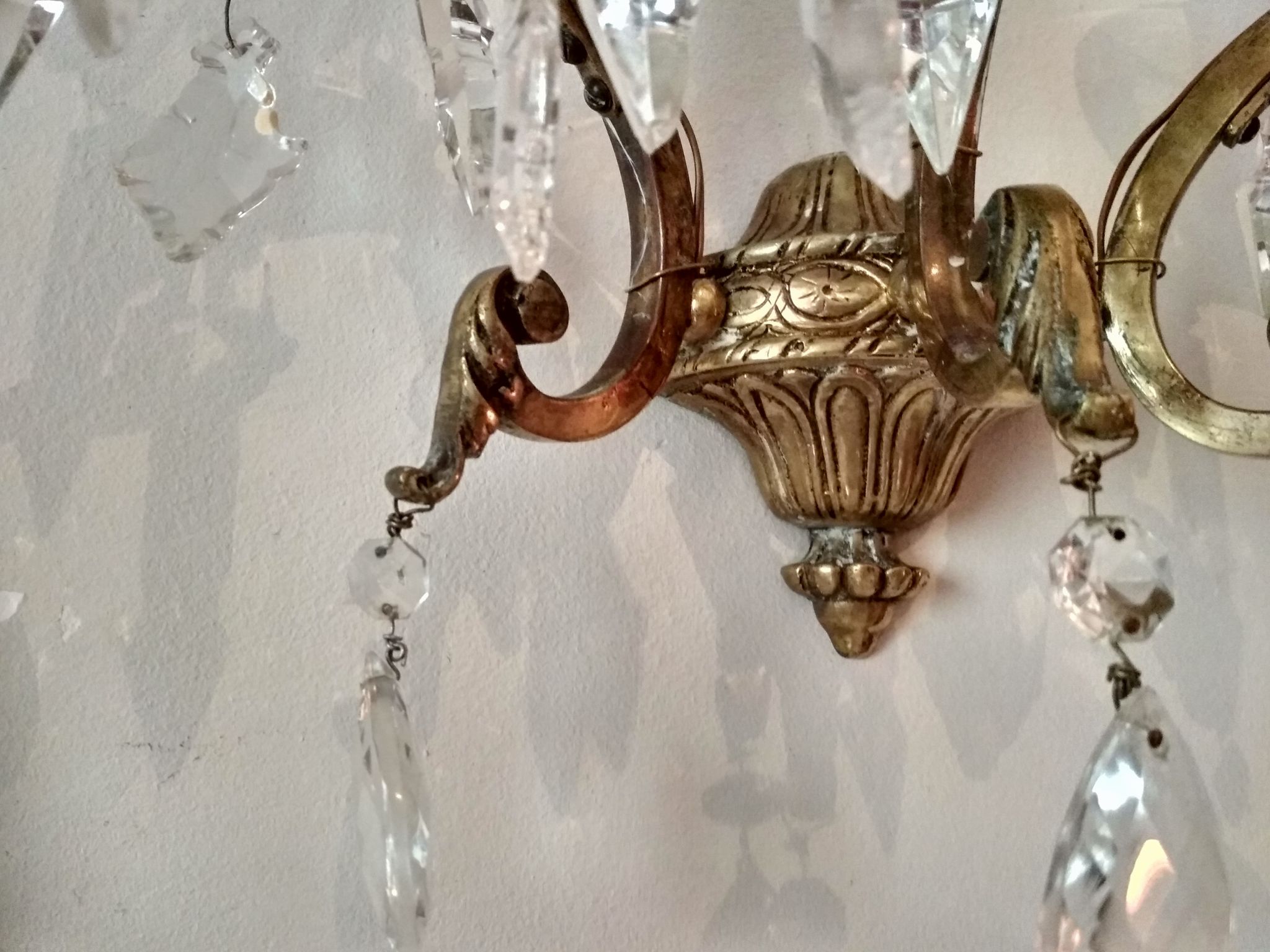 3 Bronze and crystal light wall sconce, late 19th century