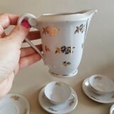 Ancien service à café en porcelaine 9 tasses sous-coupes pot lait sucrier