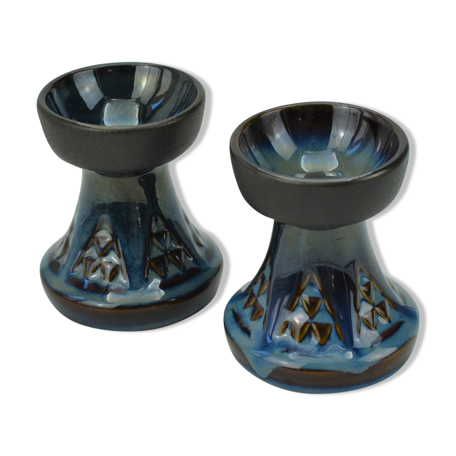 Pair of EJner Johansen series sandstone candle holders EJ64 for Søholm Stentøj