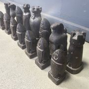 Large hand crafted wooden chess figure set, 1960s