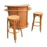 Half moon rattan bar with its two stools