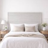 Headboard of 160 made with aged wood in pearl grey patina.