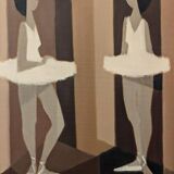Mid-Century Modern Swedish "Modernist Ballerinas" Vintage Figurative Oil Painting by Fabian Lundqvis