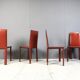 Red leather dining chairs by De Couro Brazil, 1980s - set of 4