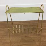 Vinyl magazine holder side table, perforated sheet metal, 50s
