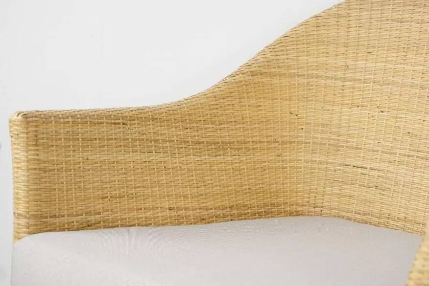 Pair of teak and rattan armchairs