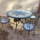 Mosaic garden furniture set in wrought iron, Mediterranean style, table and 4 chairs.