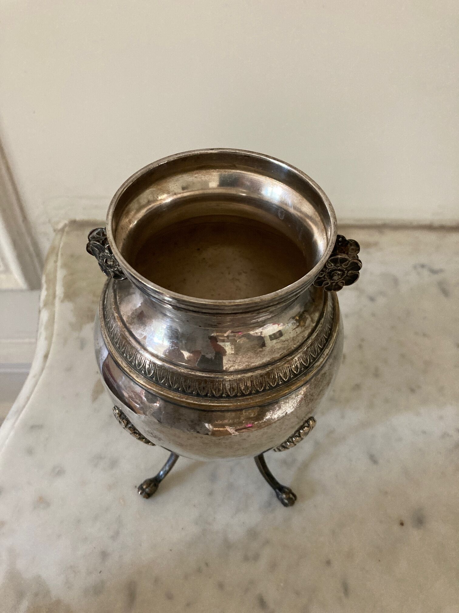 Small silver metal vase