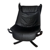 Fauteuil lounge falcon par Sigurd Russell cuir noir