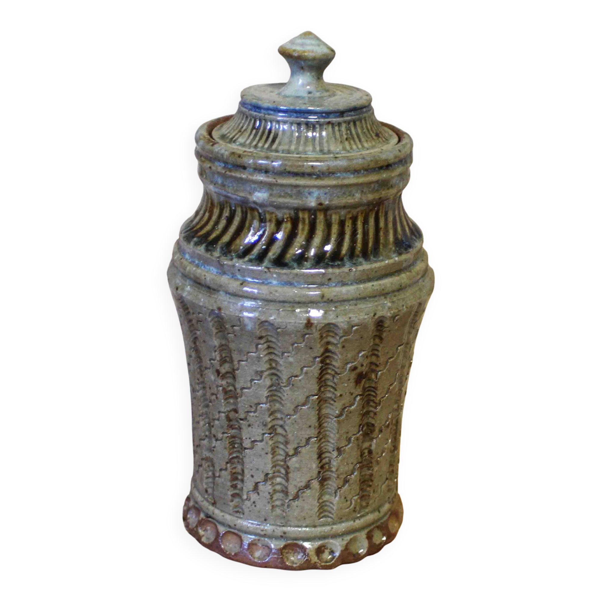 Pot couvert en grès vernissé