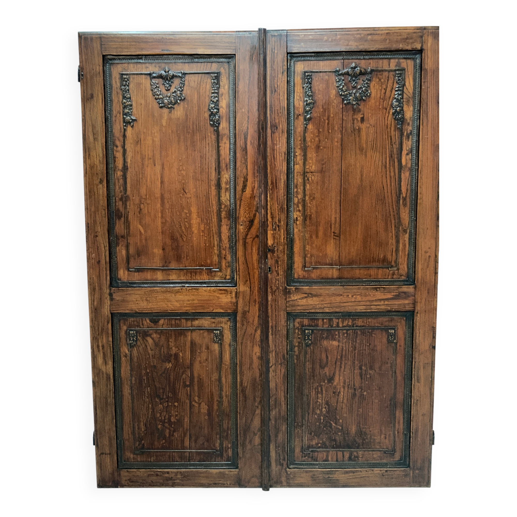 Double cupboard doors in carved oak, 20th century