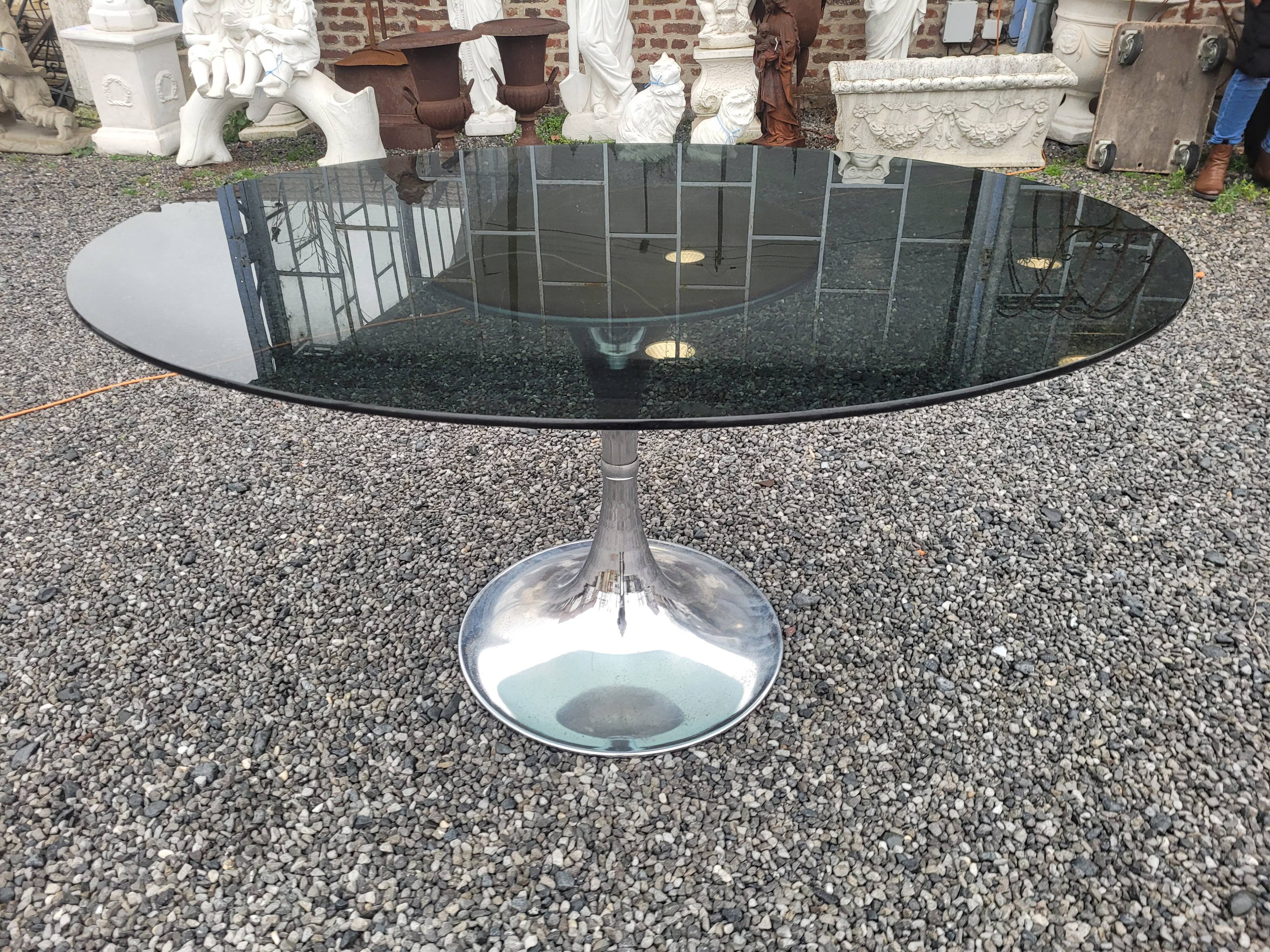 Table foot tulip smoked glass of the 70s by Gastone Rinaldi