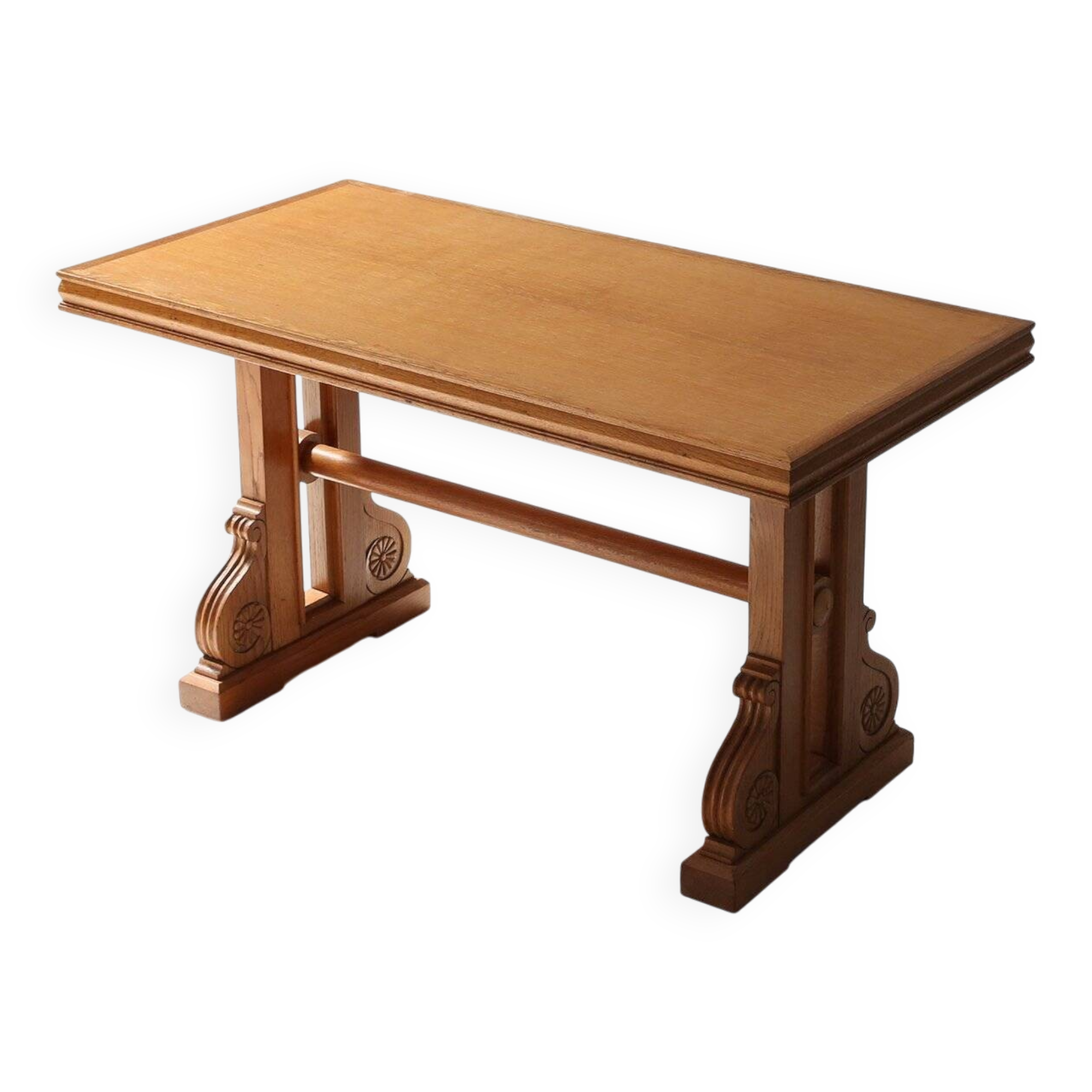 Art Deco Oak Coffee Table with Sculpted Details, Belgium 1940s