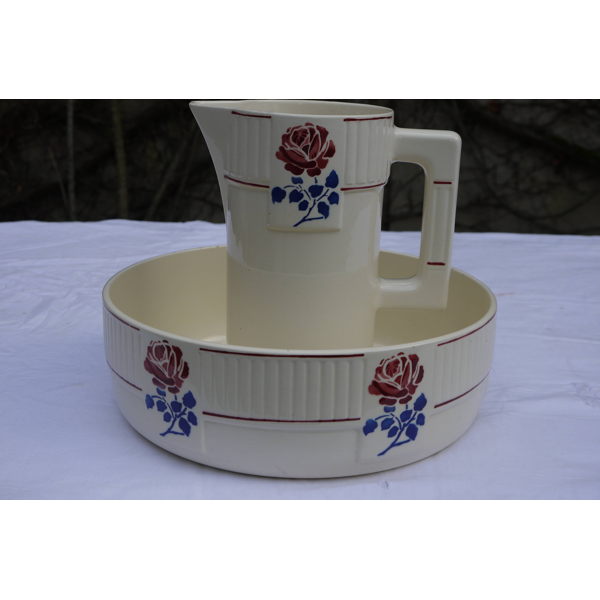 Broc et cuvette de toilette  anciens fa ence Badonviller   Broc et cuvette de toilette  anciens fa ence Badonviller
