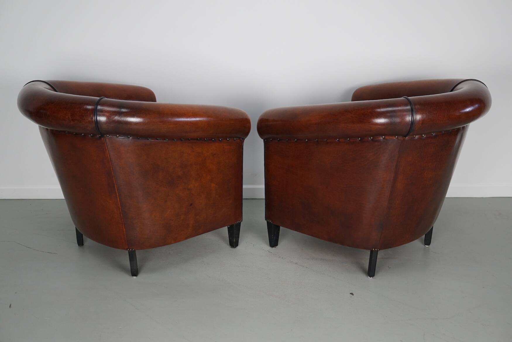 Vintage Dutch Cognac Leather Club Chairs, Set of 2