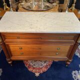 3-drawer chest of drawers in solid mahogany with white marble top in Louis XVI style