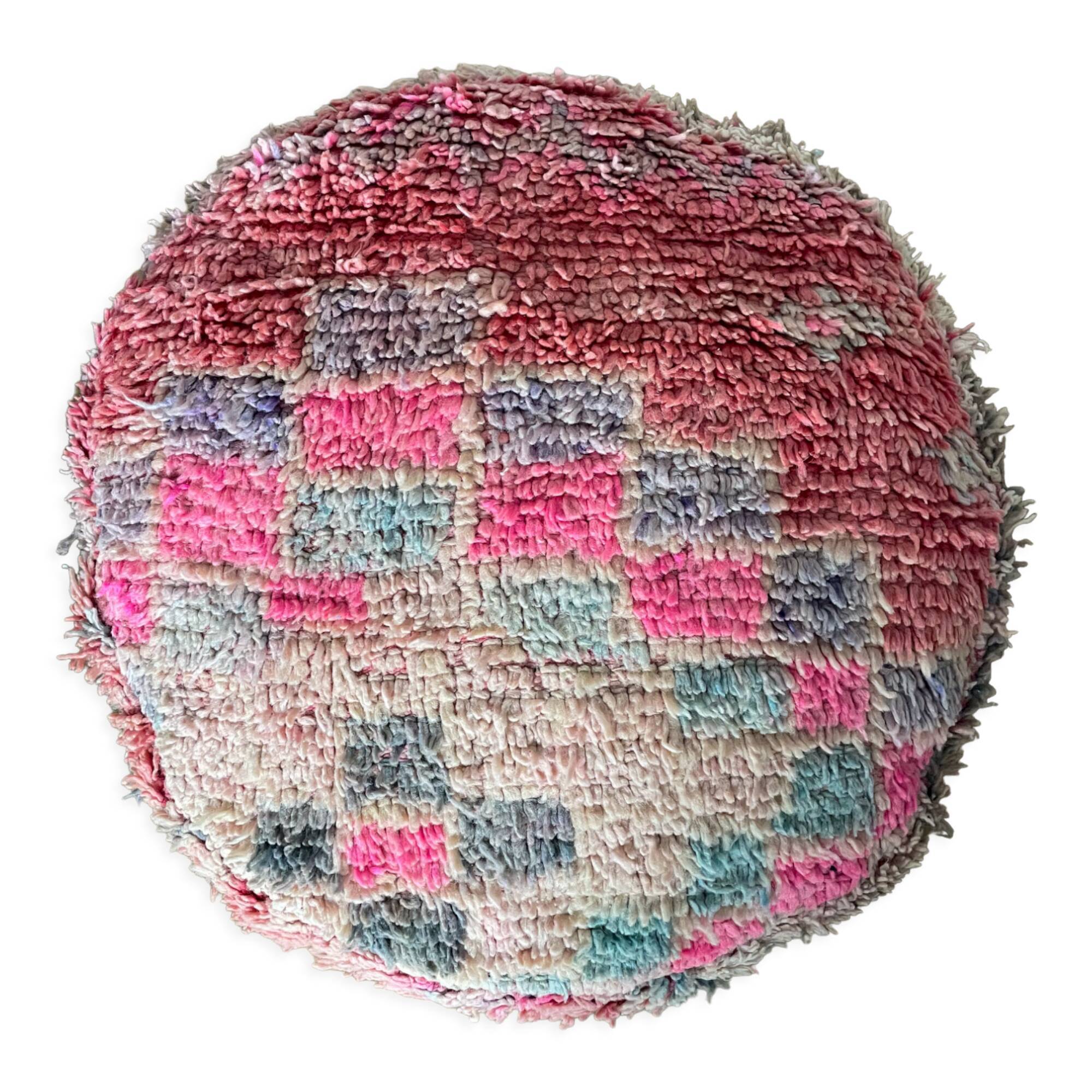 Colorful moroccan pouf berber pouf in round wool handmade bohemian pink
