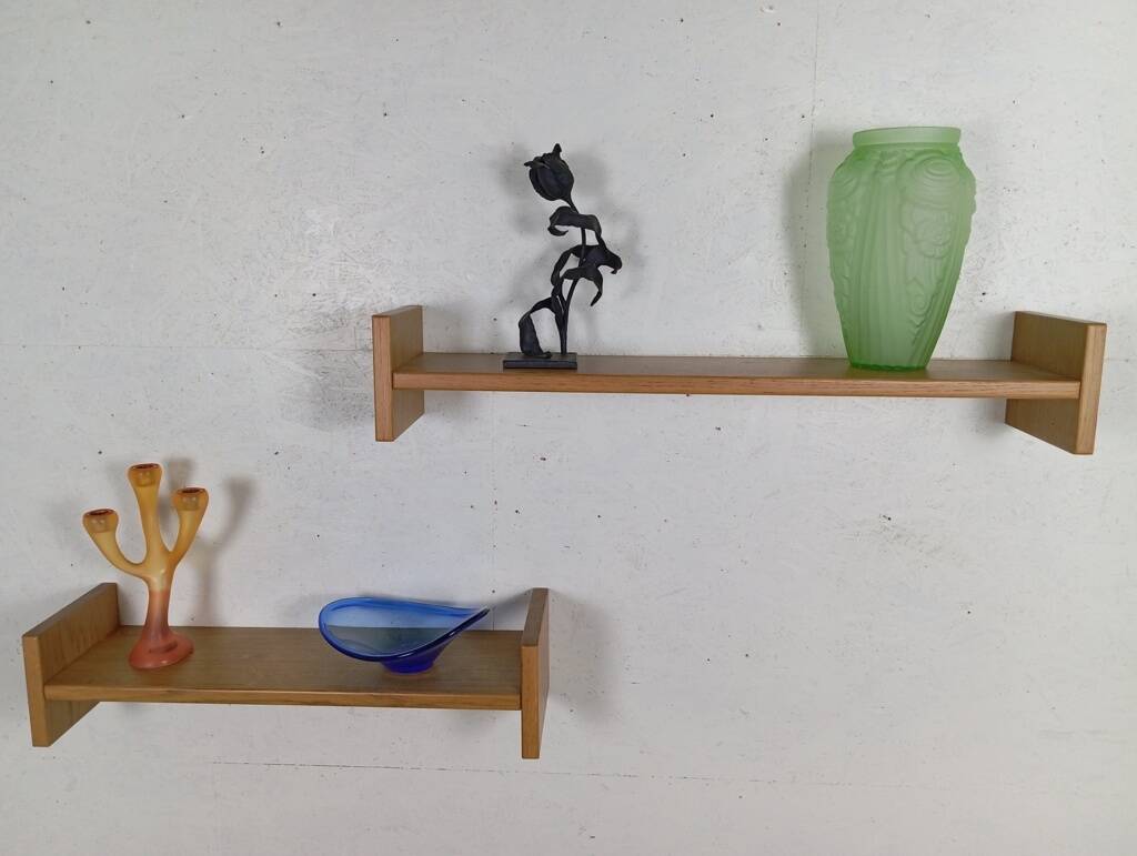 Pair of solid oak wall shelves