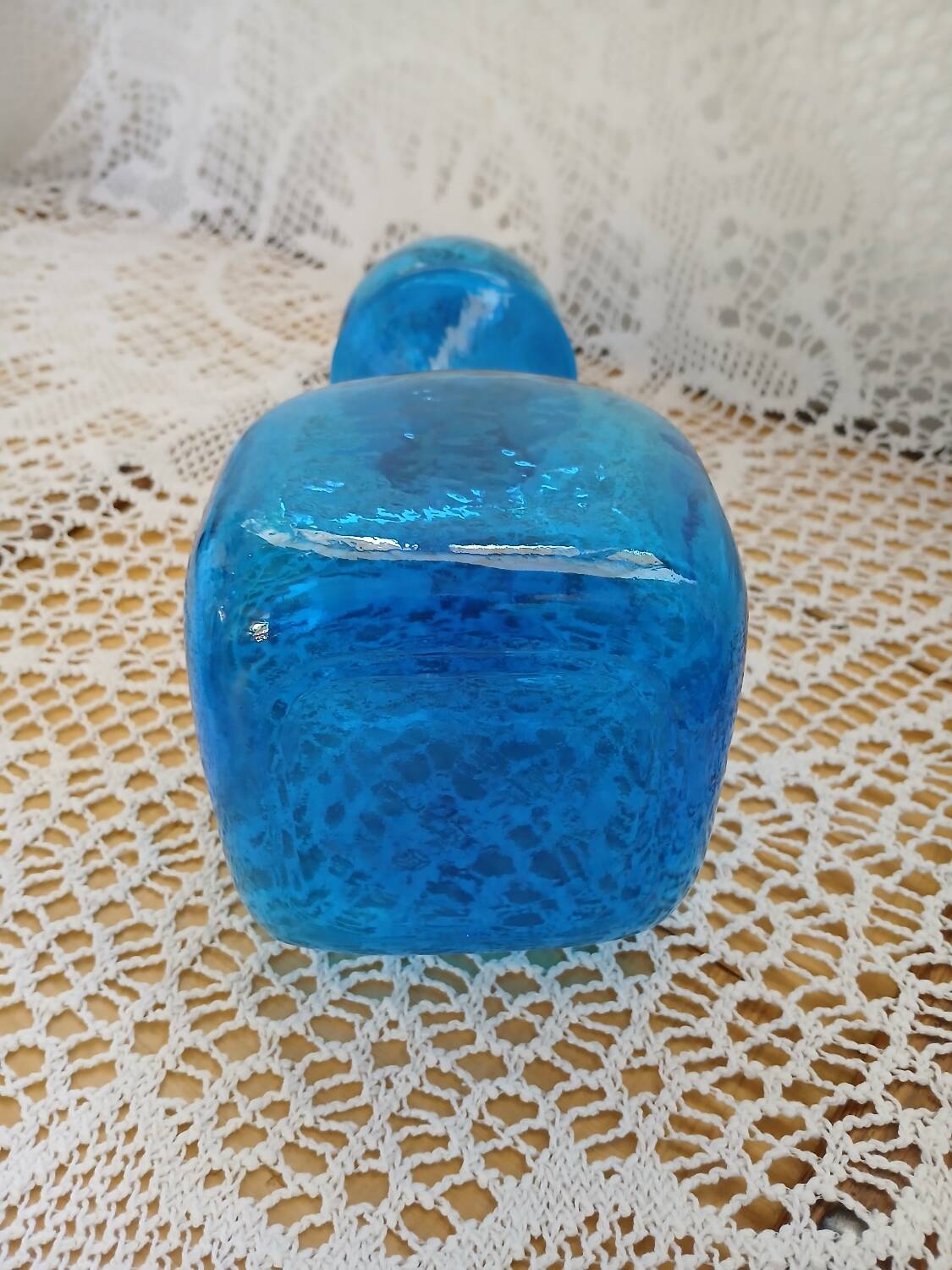 Blue embossed glass carafe