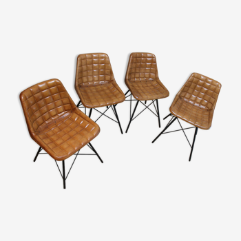 Set de 4 chaises assise cuir couleur camel