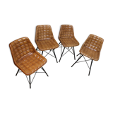 4 camel-coloured leather seating chairs