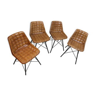 4 camel-coloured leather seating chairs