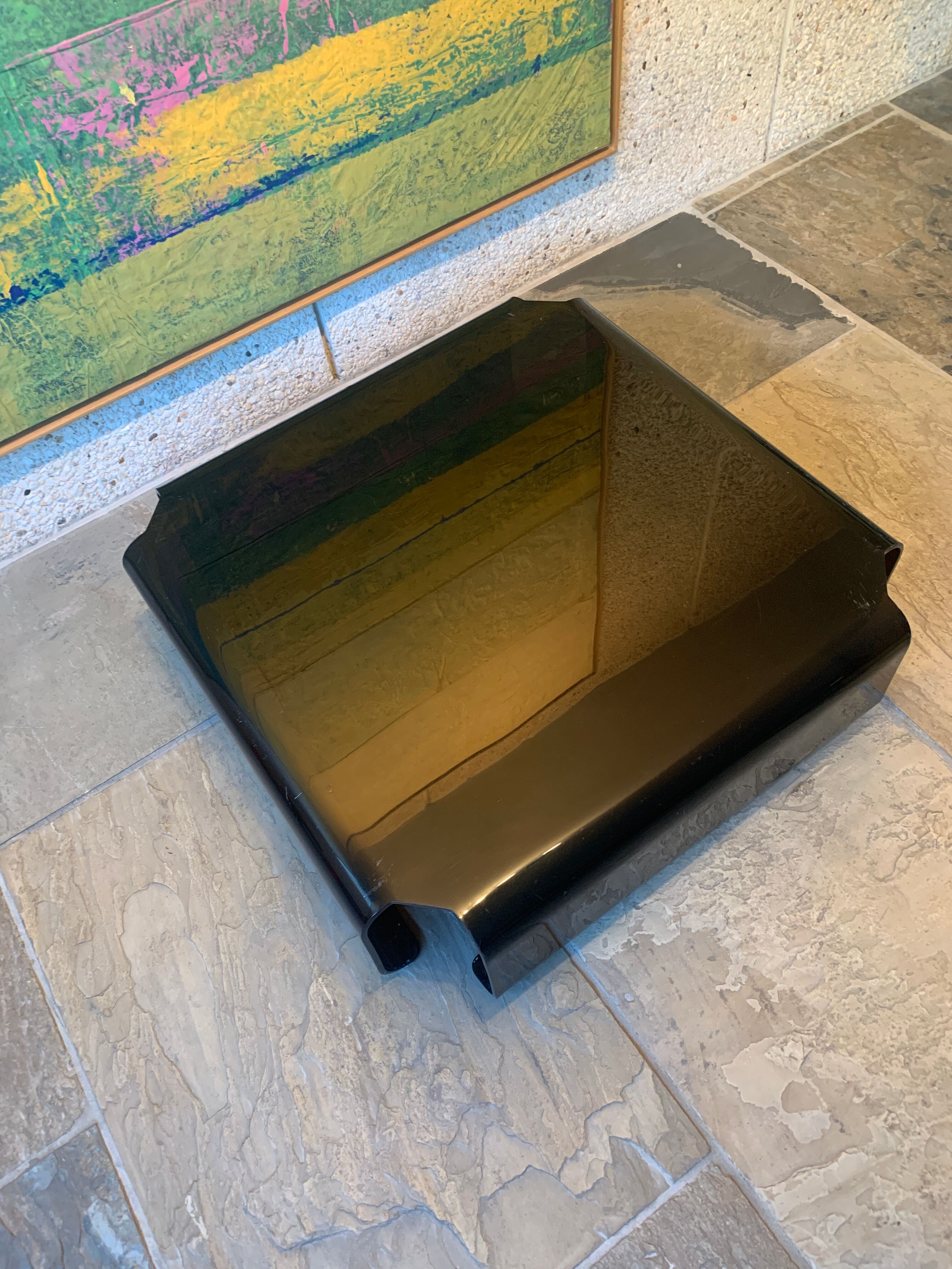 Smoked plexiglass coffee table Michel Dumas 70s