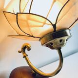 Vintage mother-of-pearl and brass flower wall lamp
