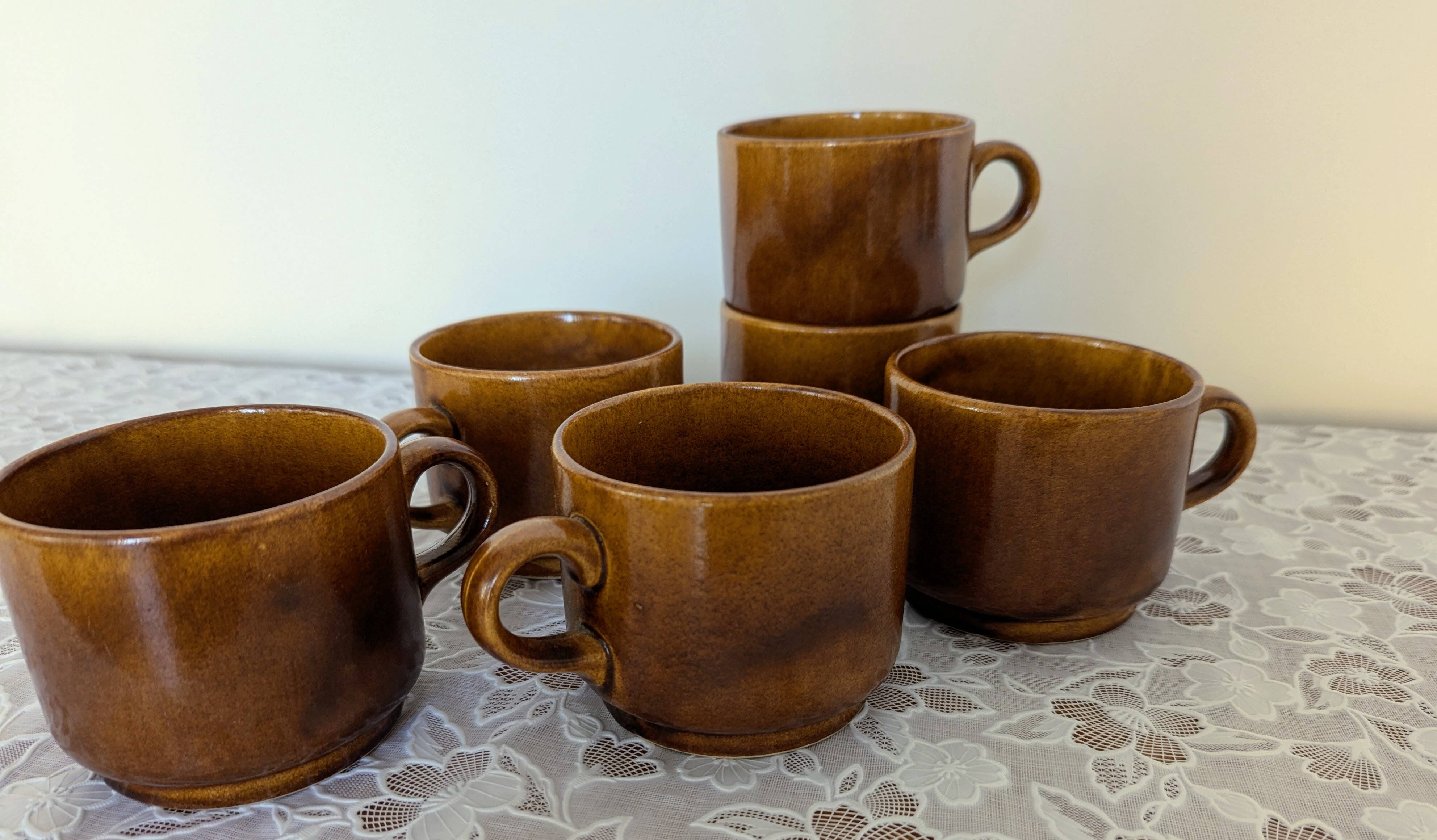 6 vintage stoneware cups
