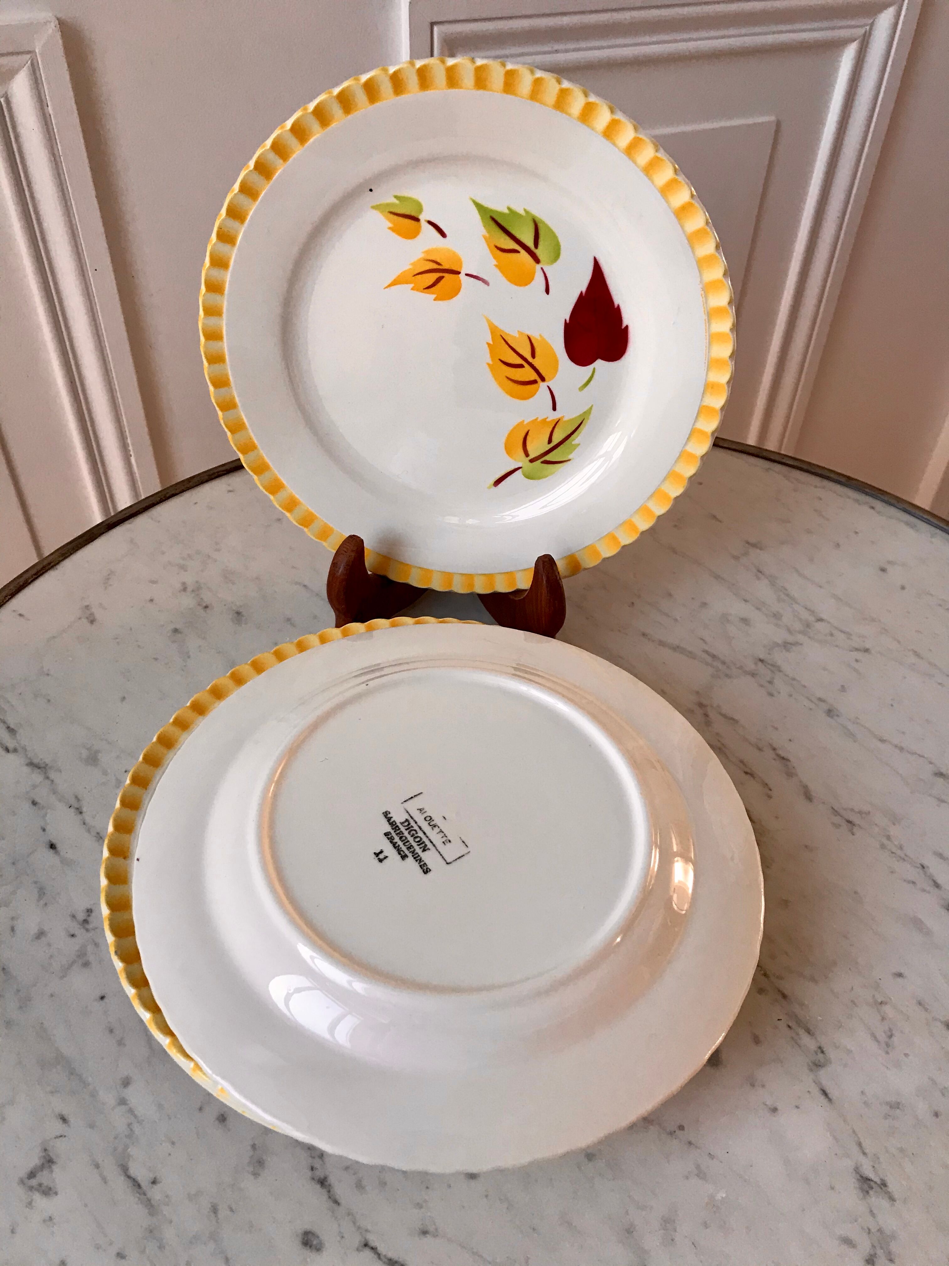 Set of 6 dessert plates Digoin Sarreguemines model "Alouette" years 30-40