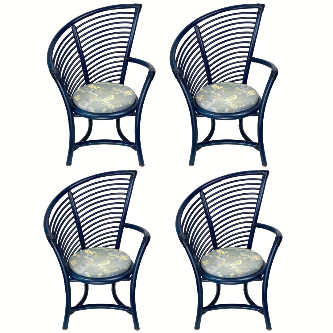 Set of 4 sculptural rattan bamboo dining chairs, Flechtatelier Schütz, Germany 1980s