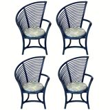 Set of 4 sculptural rattan bamboo dining chairs, Flechtatelier Schütz, Germany 1980s