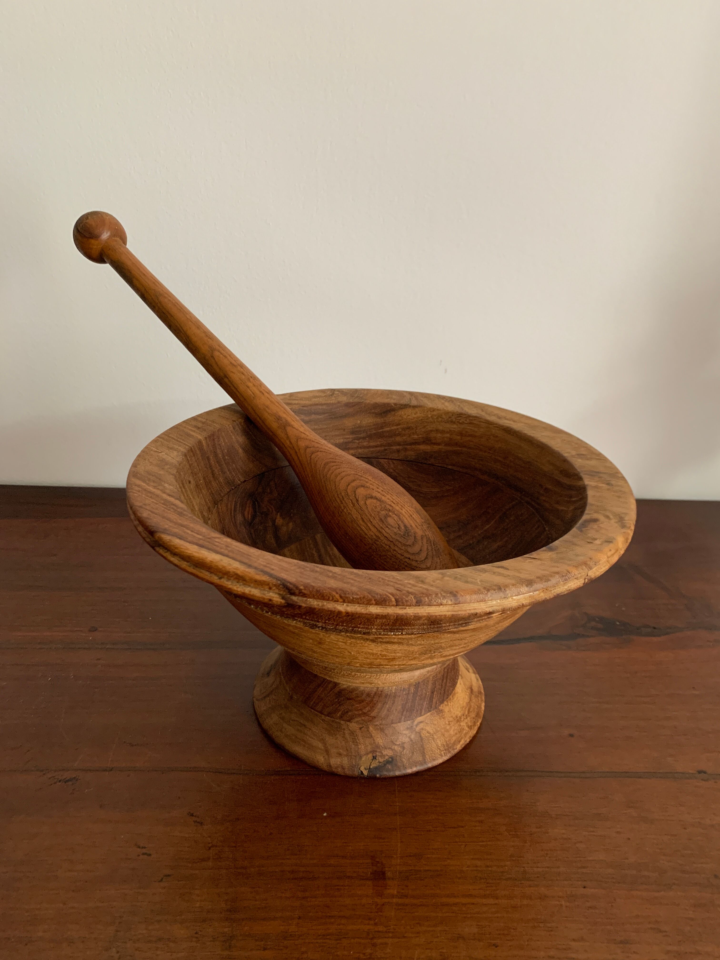 Old wooden mortar and pestle