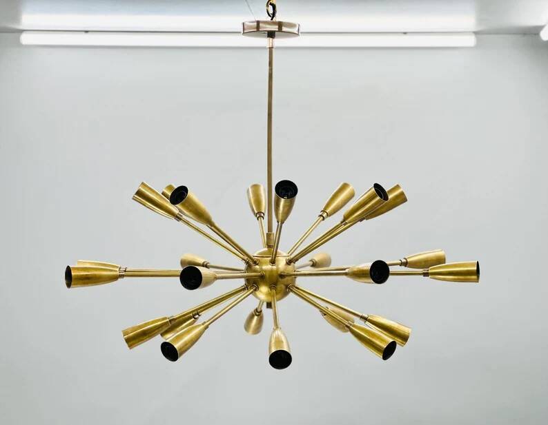 Beautiful Handcrafted Mid Century Sputnik Chandelier |Raw Brass Ceiling Lights|24Arms Modern Fixture