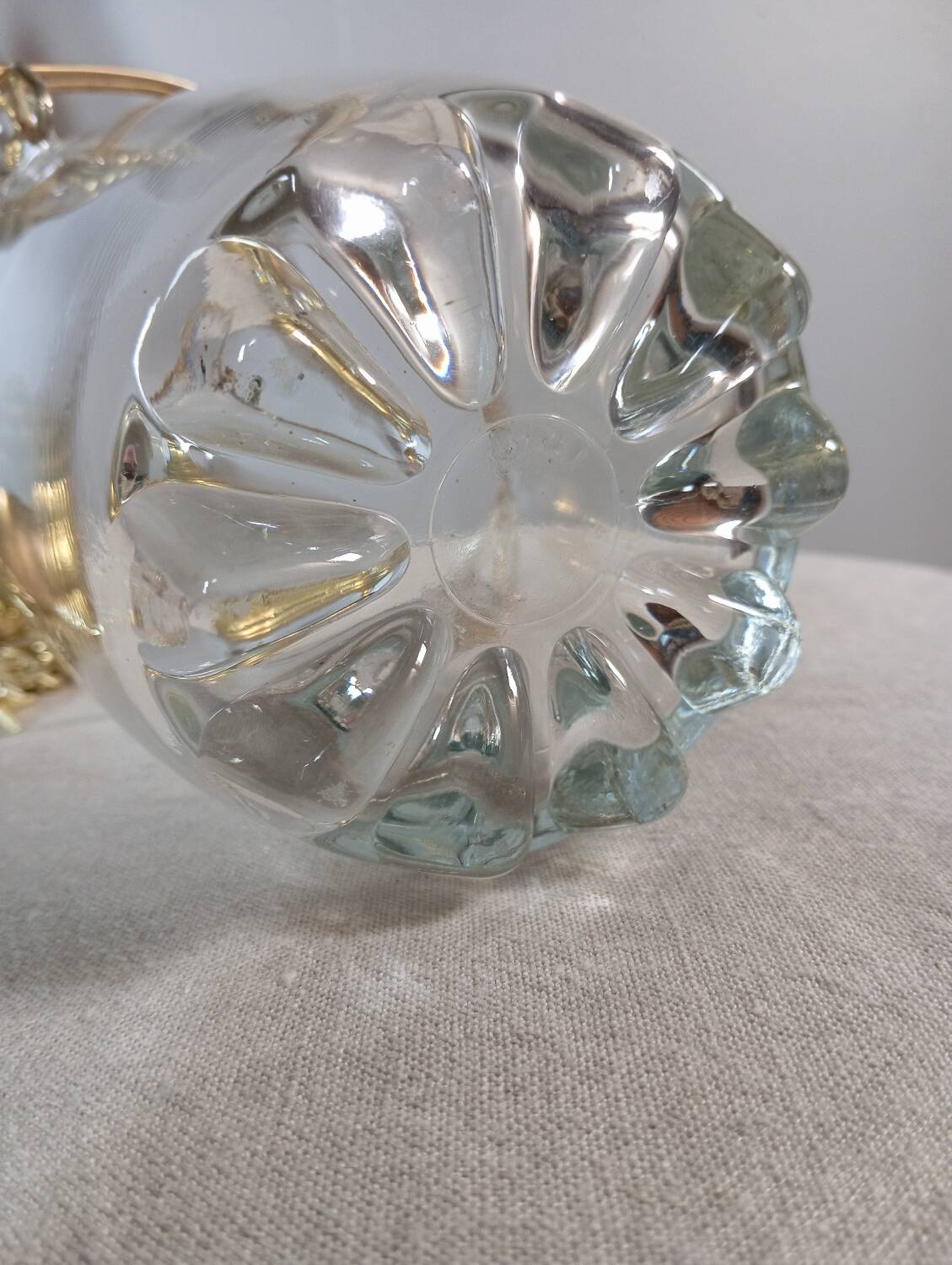 Seau à glaçons en verre, anse doré, vintage 1960