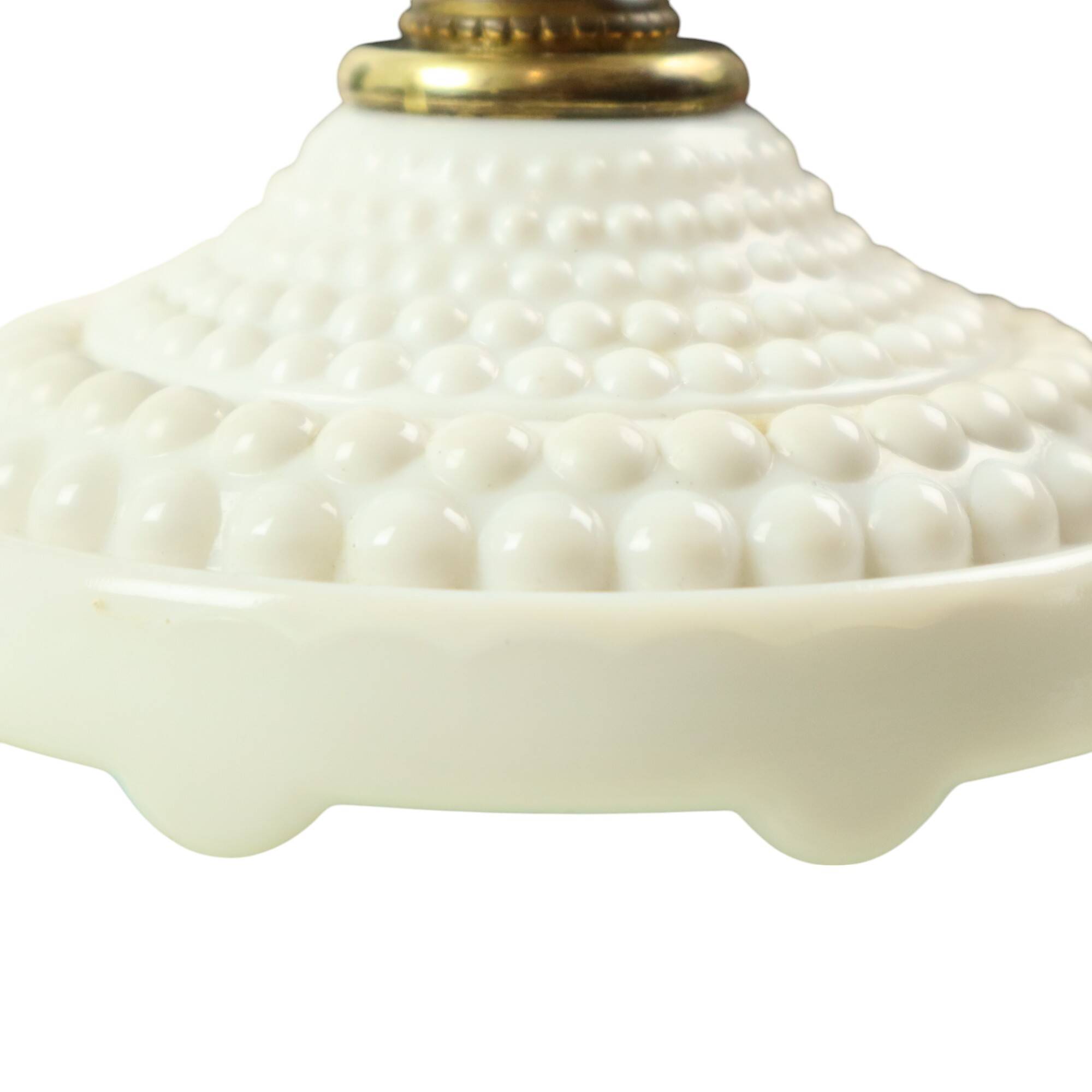 Vintage Table Lamp Frosted Milk Glass Brass Hobnail 1970s