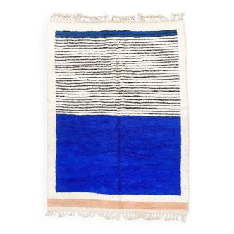 Tapis bleu décoré tissé en laine naturel fait main taille 250cm×150cm