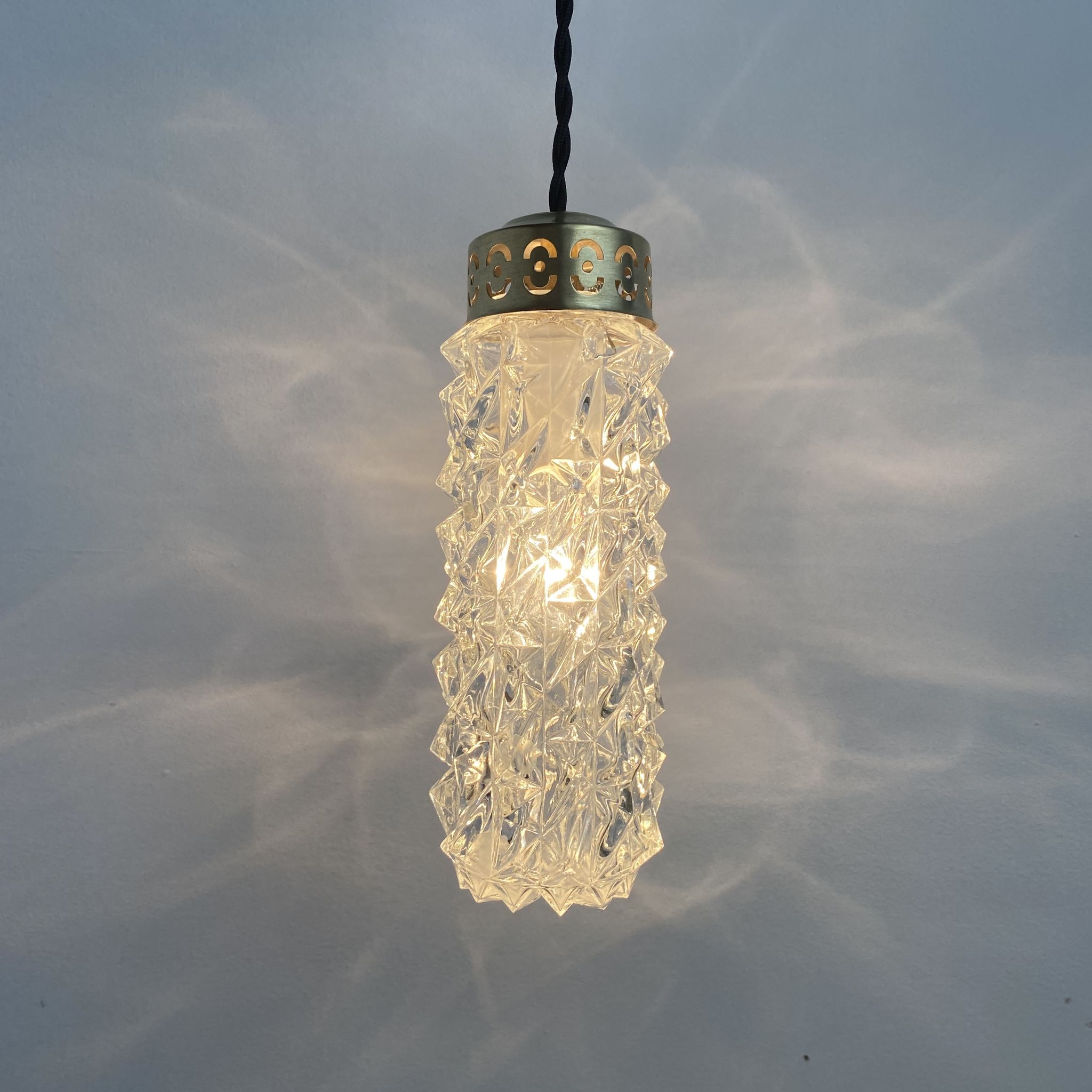 Lot 3 old vintage molded glass pendant lamps