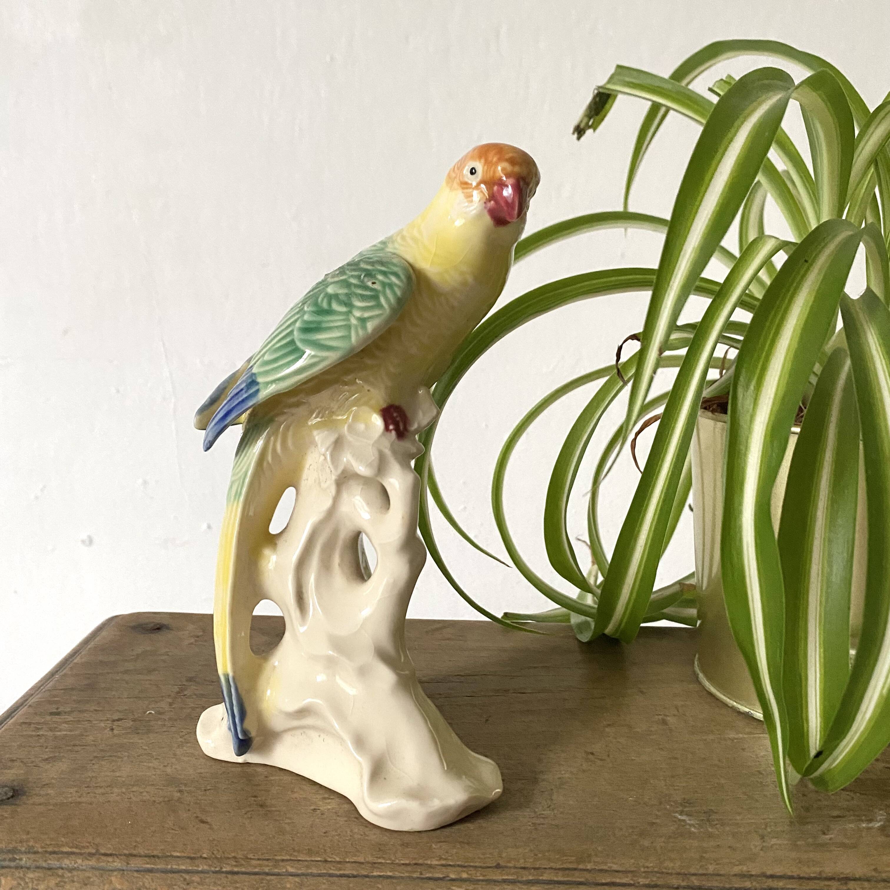 Ceramic parakeet, exotic bird in slip